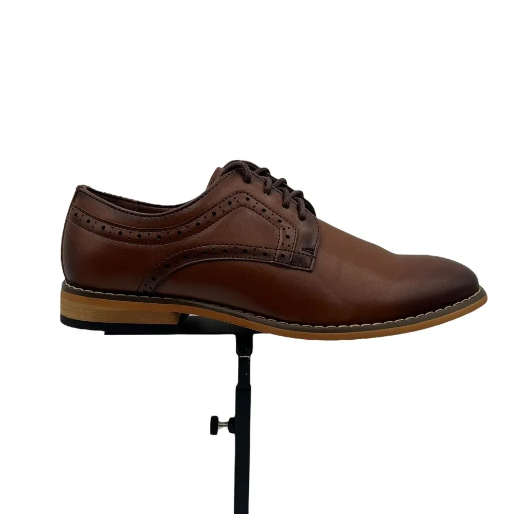 Stacy Adams‎ Youth Boys Dickens Oxford Dress Shoes Size 2-4 Brown Cognac Lace Up